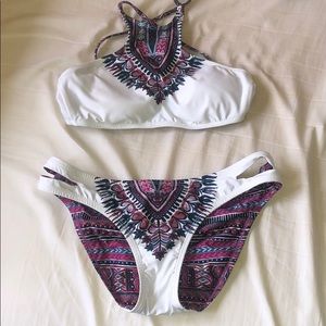 MACY Reversible White&Purple Halter Bikini Set